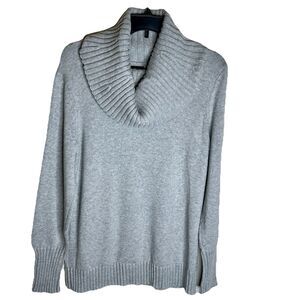 Nautica Women's Cowl Neck Sweater Sz Large Light Grey Long Sleeves 100% Cotton